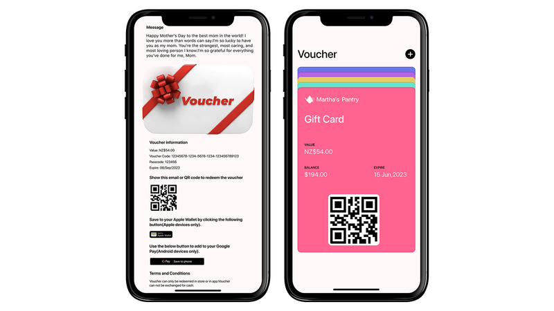 Lazygrid digital gift voucher and Gift Card with a QR code on two phones