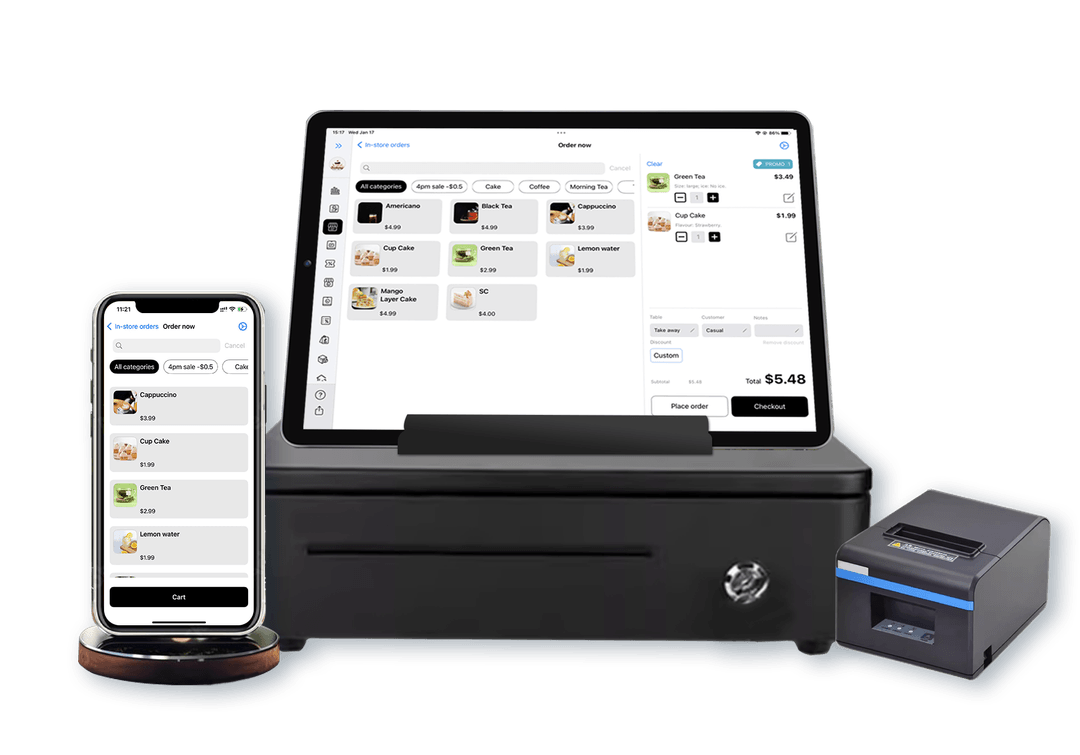 Lazygrid POS on iPad and iPhone with receipt printer