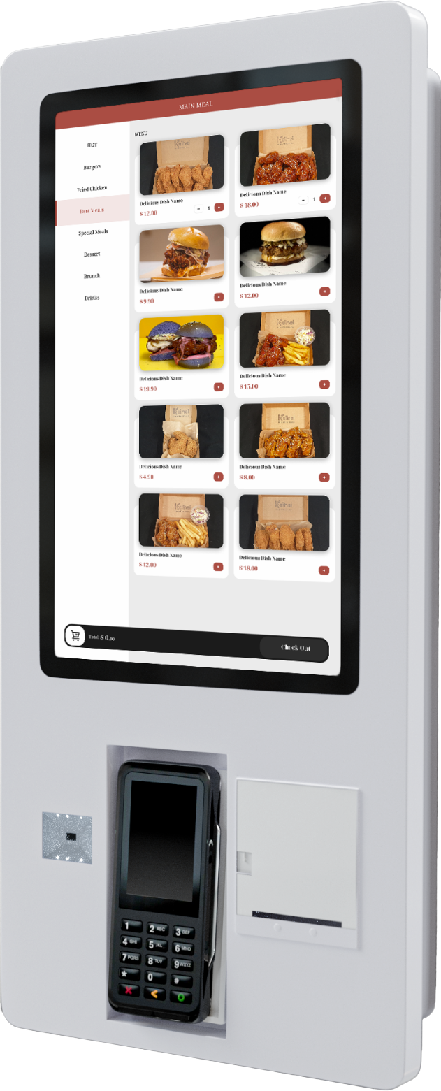 Lazygrid 21.5-inch restaurant self-service ordering kiosk with payment terminal