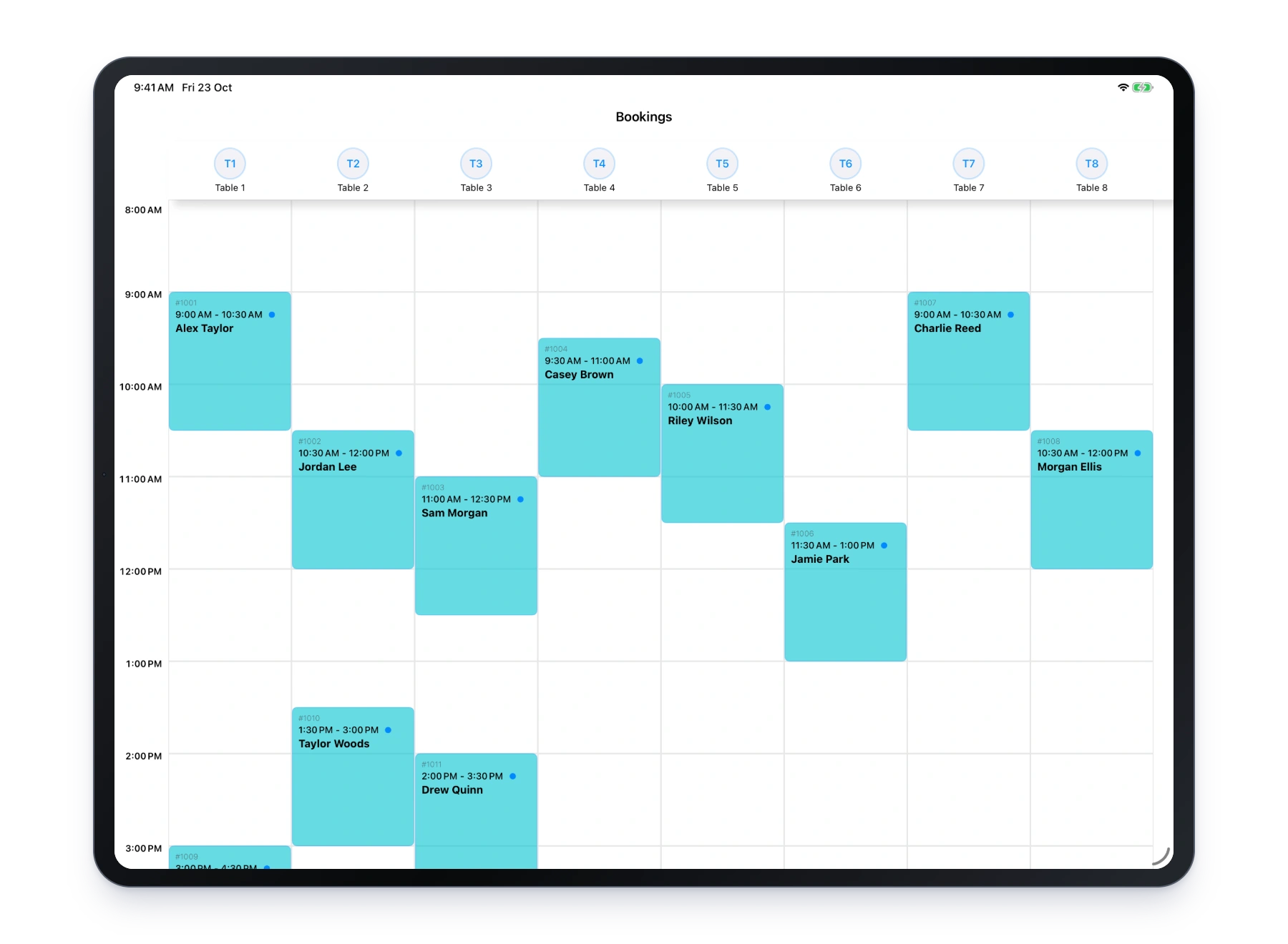 Lazygrid iPad booking schedule with table reservations