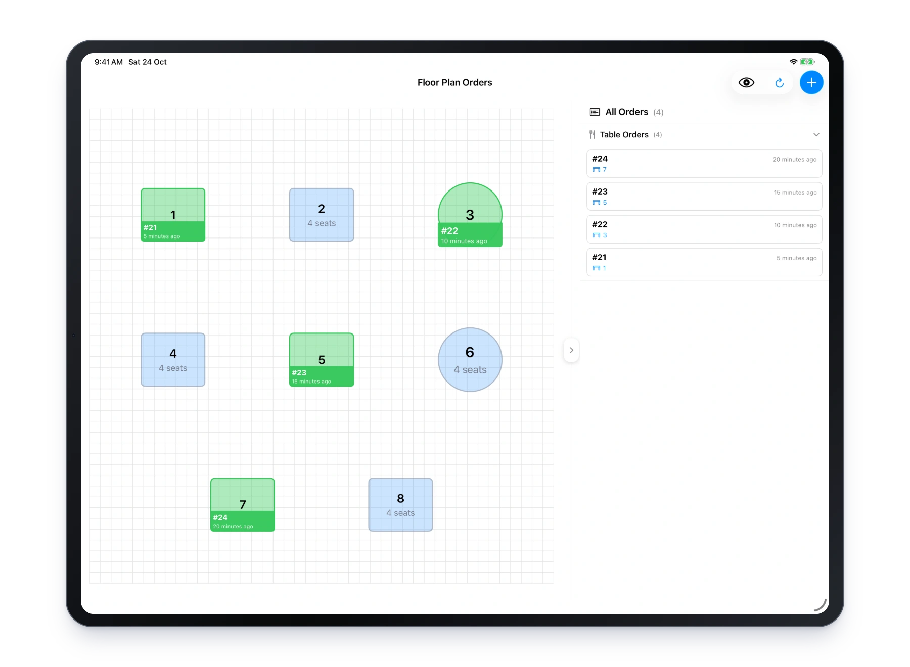 Lazygrid iPad floor plan with dining tables